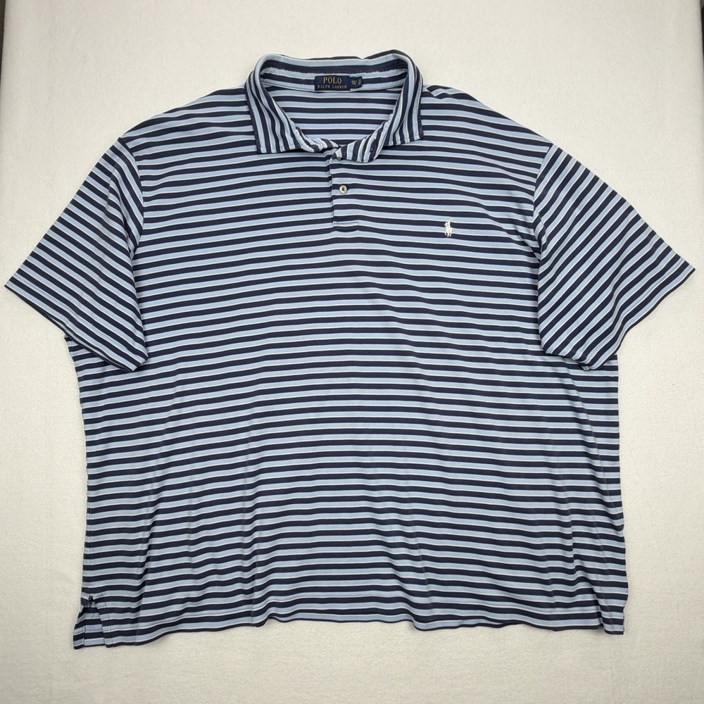 Polo Ralph Lauren Mens 4XLT Blue Striped Cotton Short Sleeve Polo Shirt